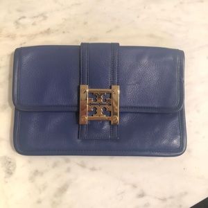 Tory Burch blue leather clutch